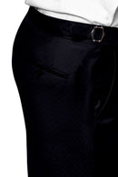 Image of a Midnight-Blue & Black Worsted Micropattern Merino Wool Pants Fabric