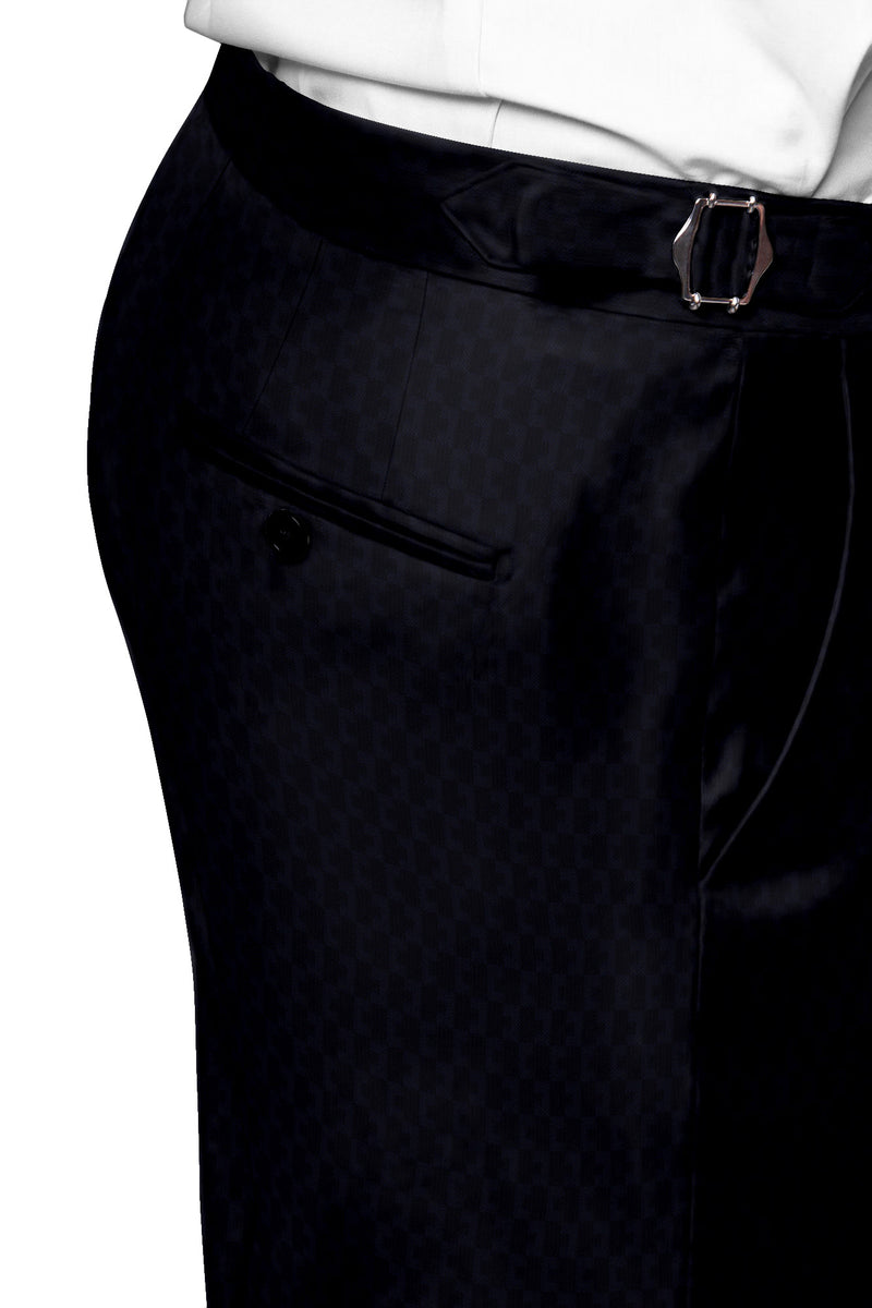 Image of a Midnight-Blue & Black Worsted Micropattern Merino Wool Pants Fabric
