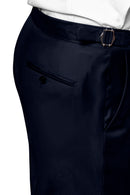 Image of a Midnight-Blue & Black Worsted Micropattern Merino Wool Pants Fabric