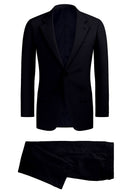 Image of a Midnight-Blue & Black Worsted Micropattern Merino Wool Suiting Fabric