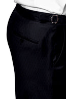Image of a Midnight-Blue & Black Worsted Micropattern Merino Wool Suiting Fabric