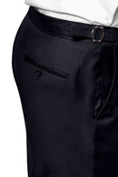 Image of a Midnight-Blue & Navy-Blue Worsted Houndstooth Merino Wool Pants Fabric