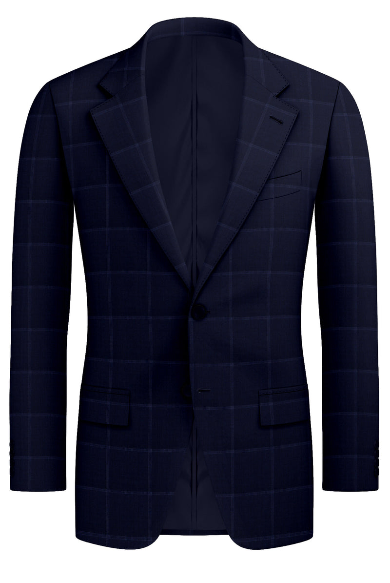 Image of a Midnight-Blue & White Worsted Checks Merino Wool Blazers Fabric