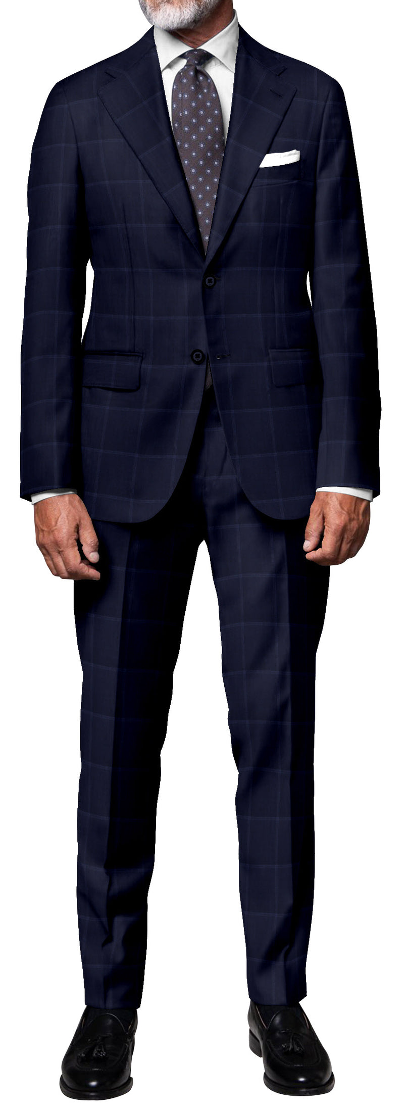 Image of a Midnight-Blue & White Worsted Checks Merino Wool Blazers Fabric