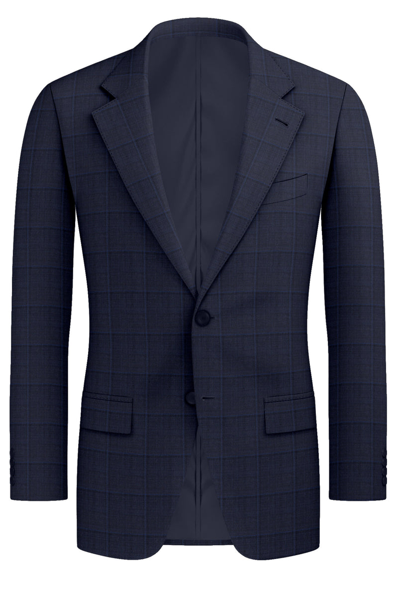 Image of a Midnight-Blue & White Worsted Checks Merino Wool Blazers Fabric