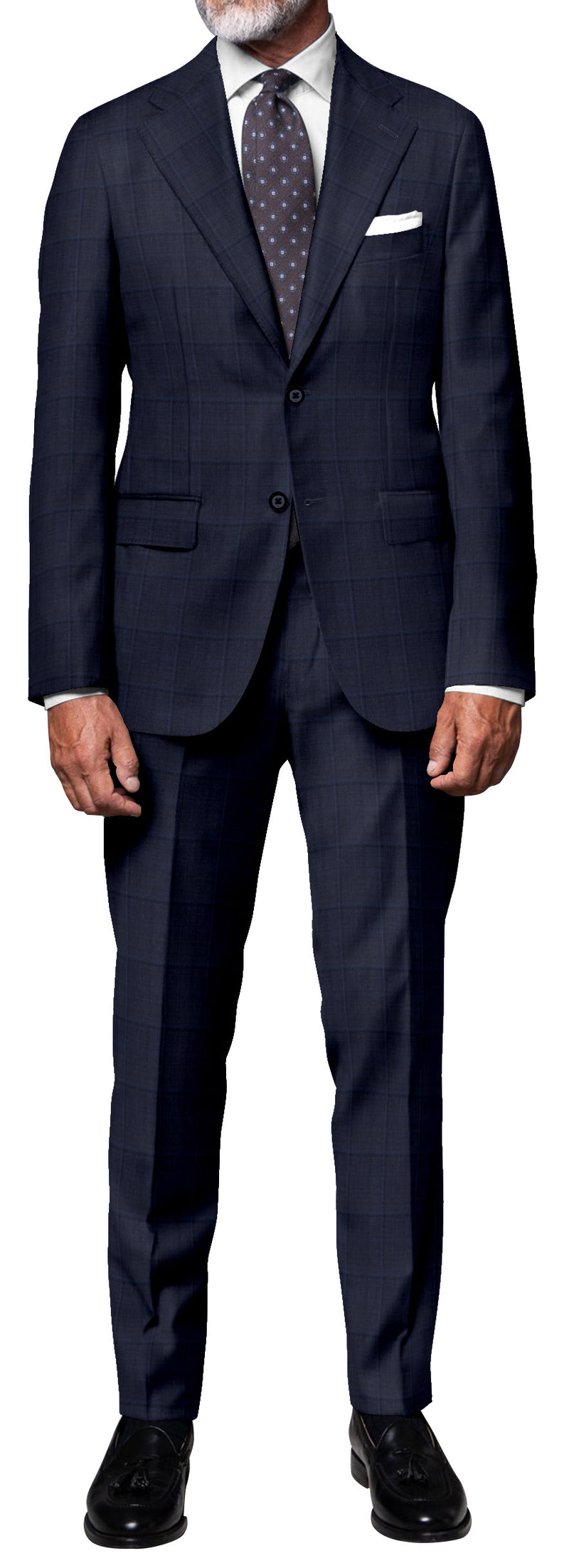 Image of a Midnight-Blue & White Worsted Checks Merino Wool Blazers Fabric