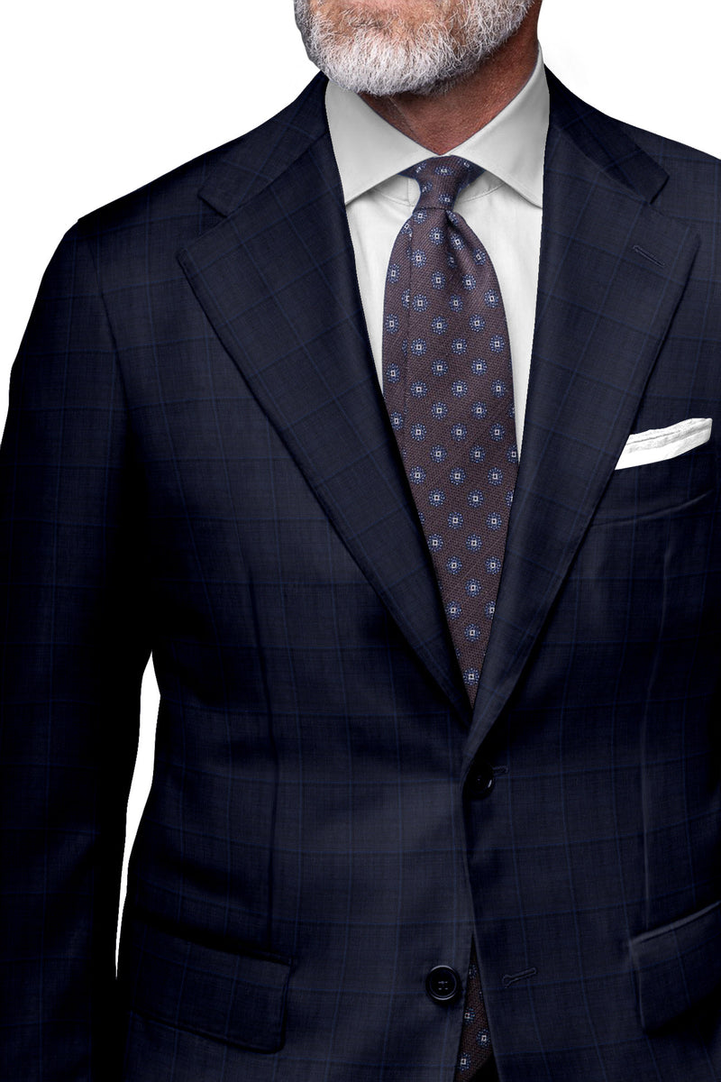 Image of a Midnight-Blue & White Worsted Checks Merino Wool Blazers Fabric