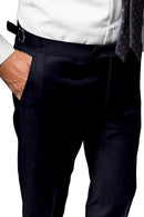 Image of a Midnight-Blue & White Worsted Checks Merino Wool Pants Fabric