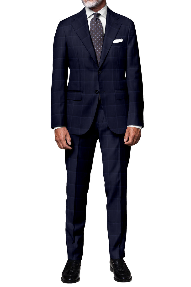 Image of a Midnight-Blue & White Worsted Checks Merino Wool Suiting Fabric
