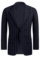 Image of a Midnight-Blue & White Worsted Stripes Merino Wool Blazers Fabric