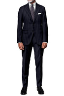 Image of a Midnight-Blue & White Worsted Stripes Merino Wool Blazers Fabric