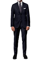 Image of a Midnight-Blue & White Worsted Stripes Merino Wool Pants Fabric