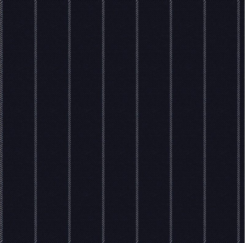Image of a Midnight-Blue & White Worsted Stripes Merino Wool Suiting Fabric