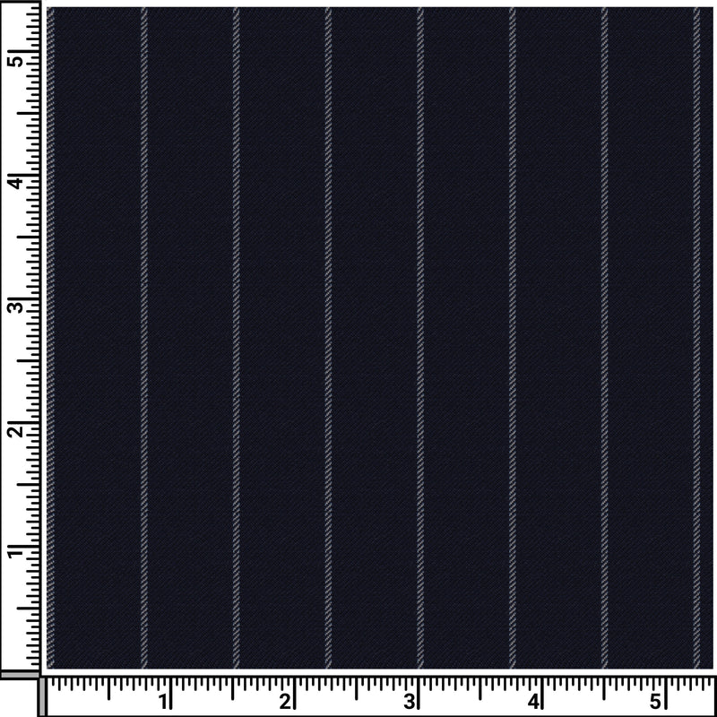 Image of a Midnight-Blue & White Worsted Stripes Merino Wool Suiting Fabric