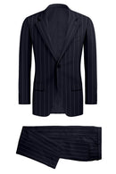 Image of a Midnight-Blue & White Worsted Stripes Merino Wool Suiting Fabric