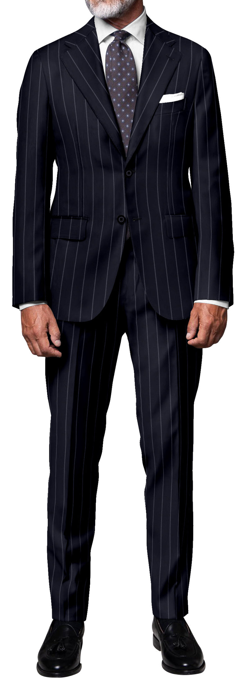 Image of a Midnight-Blue & White Worsted Stripes Merino Wool Suiting Fabric