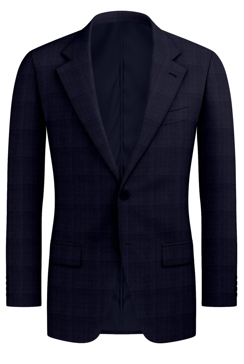 Image of a Midnight-Blue Worsted Checks Merino Wool Blazers Fabric