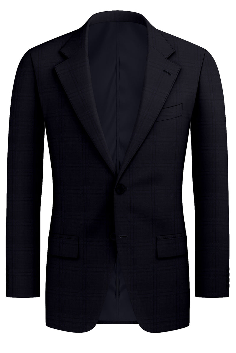 Image of a Midnight-Blue Worsted Checks Merino Wool Blazers Fabric