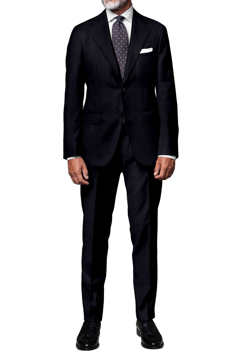 Image of a Midnight-Blue Worsted Checks Merino Wool Blazers Fabric
