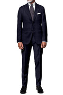 Image of a Midnight-Blue Worsted Checks Merino Wool Pants Fabric