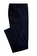 Image of a Midnight-Blue Worsted Stripes Merino Wool Pants Fabric