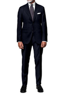 Image of a Midnight-Blue Worsted Stripes Merino Wool Pants Fabric