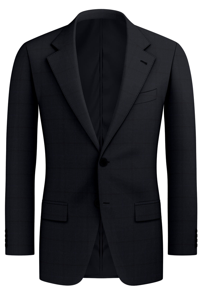 Image of a Navy-Blue & Black Worsted Checks Merino Wool Blazers Fabric