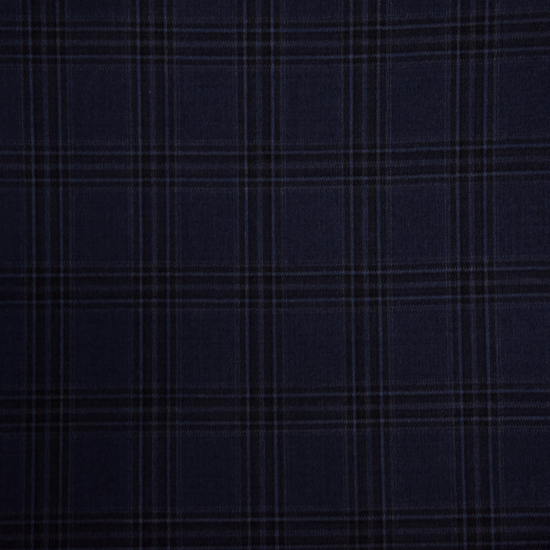 Image of a Navy-Blue & Black Worsted Checks Merino Wool Pants Fabric