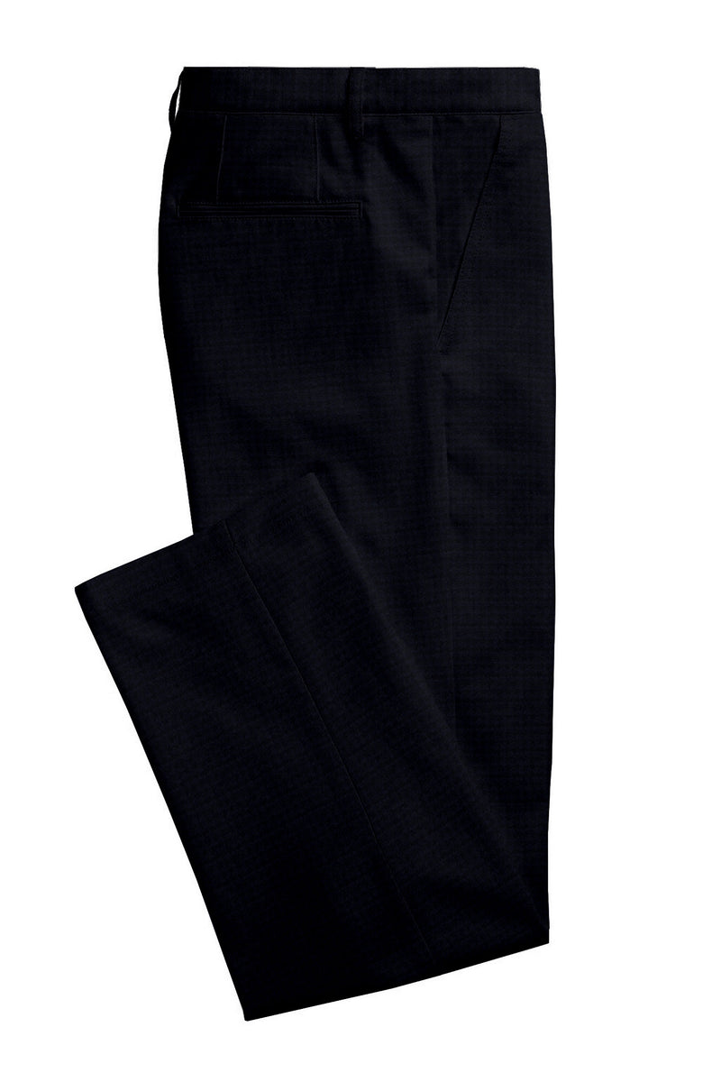 Image of a Navy-Blue & Black Worsted Houndstooth Merino Wool Pants Fabric