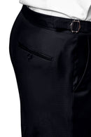 Image of a Navy-Blue & Black Worsted Houndstooth Merino Wool Pants Fabric