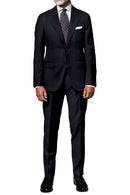 Image of a Navy-Blue & Black Worsted Houndstooth Merino Wool Suiting Fabric