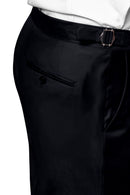 Image of a Navy-Blue & Black Worsted Micropattern Merino Wool Pants Fabric