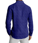 Image of a Navy-Blue & Blue End on End Prints Cotton Linen Blend Shirting Fabric