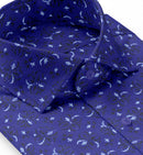 Image of a Navy-Blue & Blue End on End Prints Cotton Linen Blend Shirting Fabric