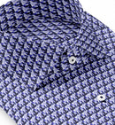 Image of a Navy-Blue & Blue Satin Prints Giza Cotton Shirting Fabric
