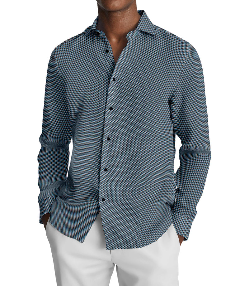 Image of a Navy-Blue & Green Satin Prints Giza Cotton Shirting Fabric