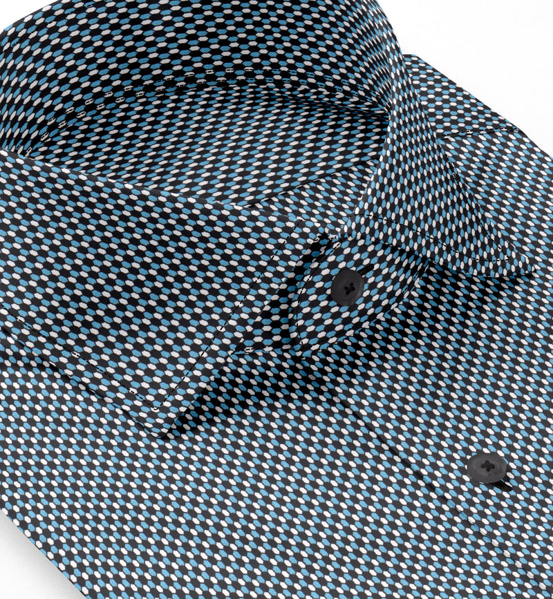 Image of a Navy-Blue & Green Satin Prints Giza Cotton Shirting Fabric