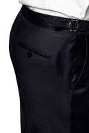 Image of a Navy-Blue & Grey Worsted Micropattern Merino Wool Pants Fabric