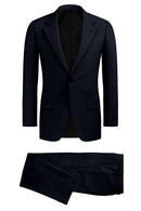 Image of a Navy-Blue & Mid-Blue Worsted Checks Merino Wool Suiting Fabric