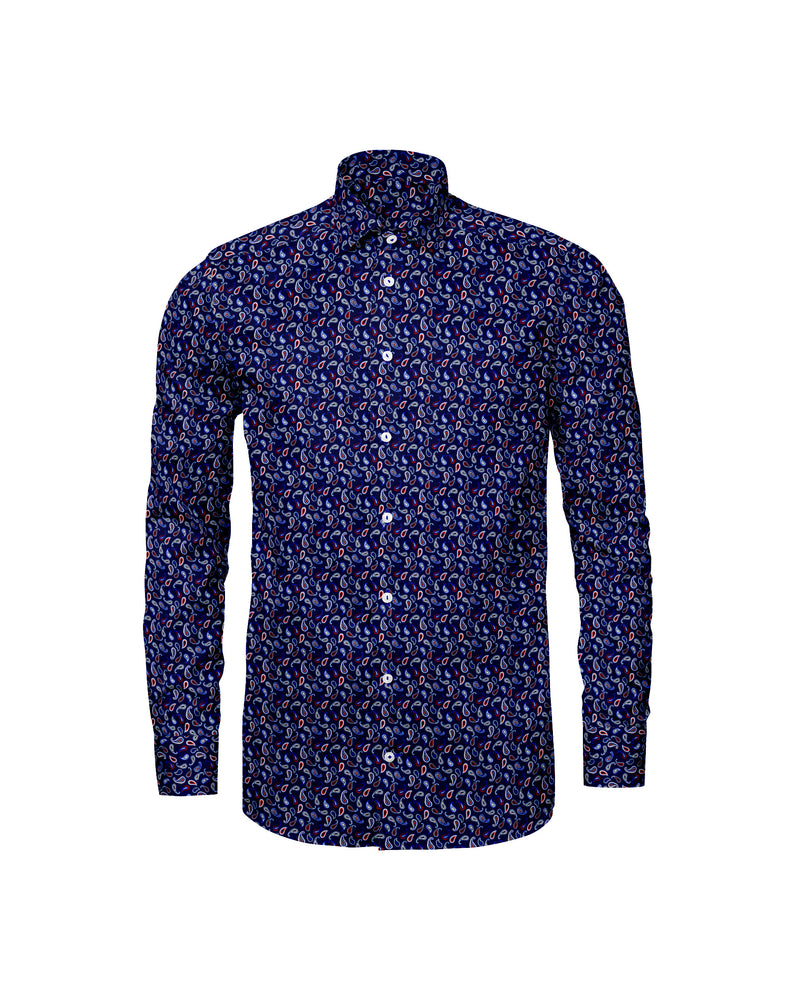 Image of a Navy-Blue & Orange Satin Prints Giza Cotton Shirting Fabric