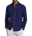 Image of a Navy-Blue & Orange Satin Prints Giza Cotton Shirting Fabric