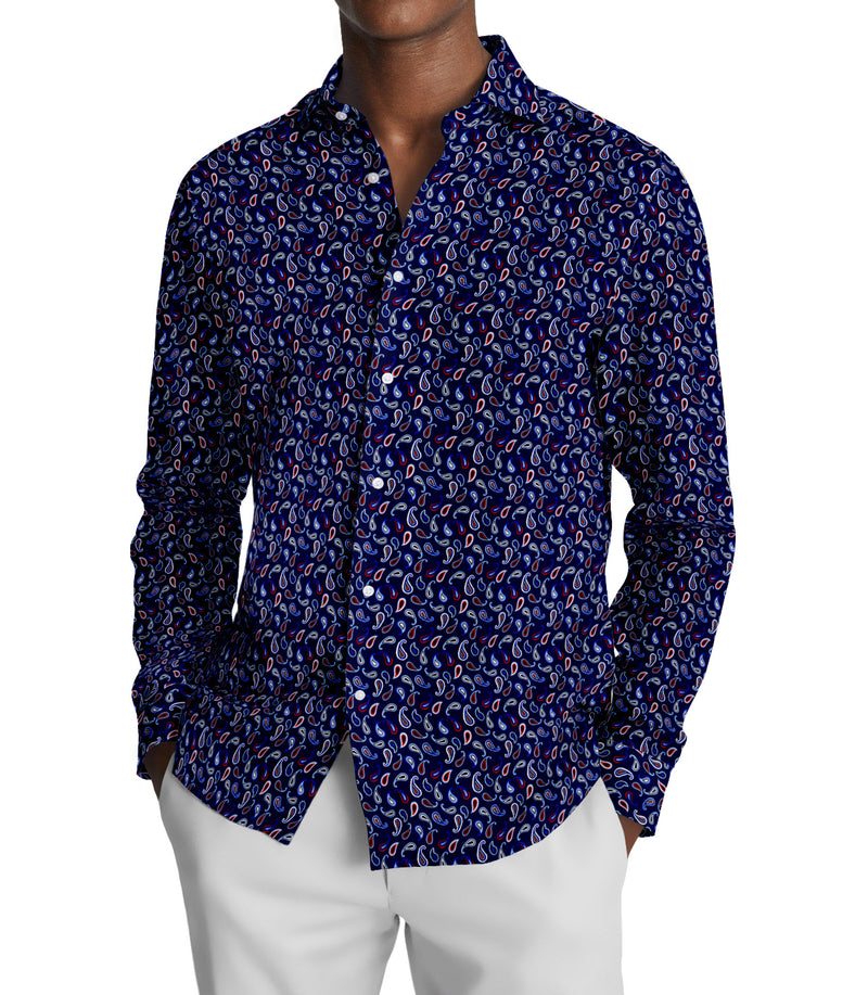 Image of a Navy-Blue & Orange Satin Prints Giza Cotton Shirting Fabric