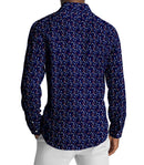 Image of a Navy-Blue & Orange Satin Prints Giza Cotton Shirting Fabric