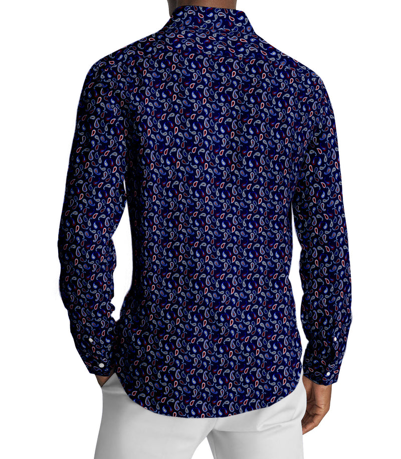 Image of a Navy-Blue & Orange Satin Prints Giza Cotton Shirting Fabric