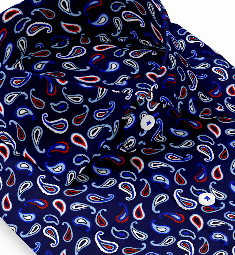 Image of a Navy-Blue & Orange Satin Prints Giza Cotton Shirting Fabric