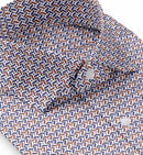 Image of a Navy-Blue & Orange Satin Prints Giza Cotton Shirting Fabric