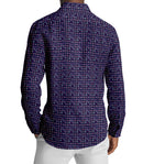 Image of a Navy-Blue & Pink Satin Prints Giza Cotton Shirting Fabric