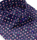 Image of a Navy-Blue & Pink Satin Prints Giza Cotton Shirting Fabric