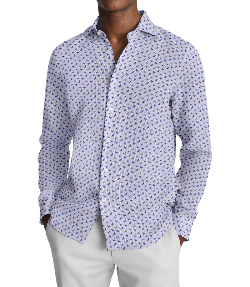 Image of a Navy-Blue & White Poplin Prints Giza Cotton Shirting Fabric