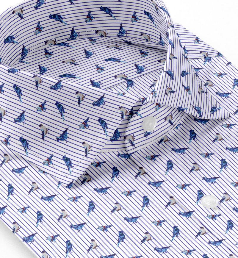 Image of a Navy-Blue & White Poplin Prints Giza Cotton Shirting Fabric